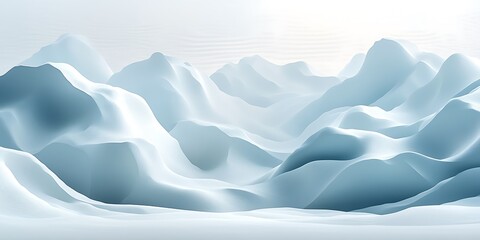 Obraz premium Abstract 3D rendering of serene, snow-covered mountains under a bright sky.