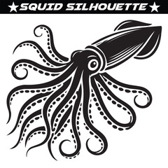 Squid silhouette isolated on white background.