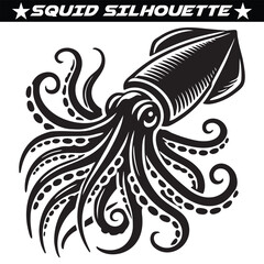 Squid silhouette isolated on white background.