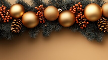 Golden Christmas Garland with Pinecones