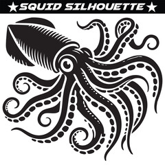 Squid silhouette isolated on white background.