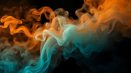 Obraz premium Abstract Smoke Swirls: A captivating, mesmerizing dance of ethereal blue and orange smoke against a stark black background. This high-resolution image evokes a sense of movement, mystery.