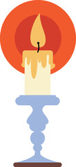Burning candle illustration with a soft glowing flame, perfect for winter themes, cozy atmospheres, or holiday designs. Ideal for greeting cards, invitations, and seasonal projects.