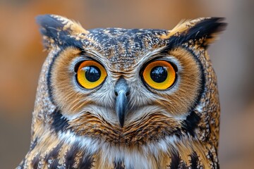 Obraz premium A close-up of an owl showing its intense yellow eyes. Generative AI