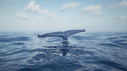 Fototapeta premium Whale's tail fluke diving into ocean.
