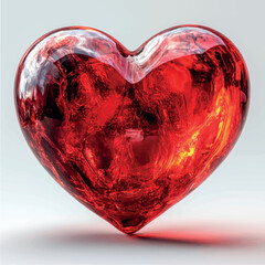 Red heart, love. Heart 3D illustration. Precious red stone in the shape of a heart. Glass heart symbol of love. Valentine's day, wedding.	