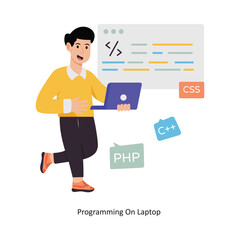 Programming On Laptop concept vector illustration. Product Management isolated On white Background.                       