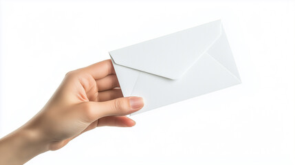 A hand holding a white envelope, symbolizing communication and correspondence.