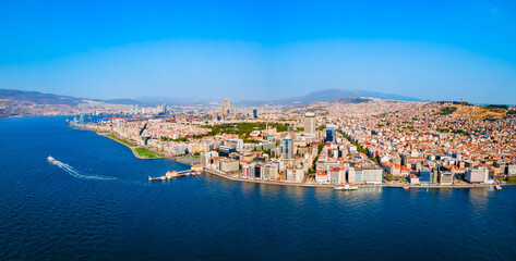 Izmir city centre aerial panoramic view in Turkey