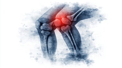 Detailed view of a knee experiencing pain, possibly indicating inflammation or injury.