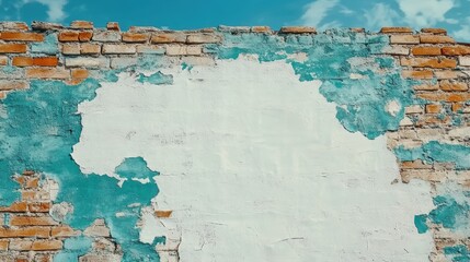 Obraz premium Vintage brick wall against a clear blue sky, architectural background blue