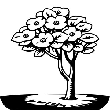 black and white tree with flowers clip art preview