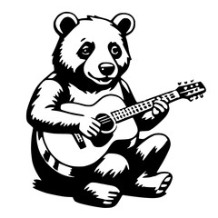 Minimalist Bear Playing Guitar Vector Graphic