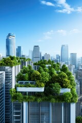 Fototapeta premium A modern cityscape with integrated green spaces and innovative architecture showcasing urban sustainability.