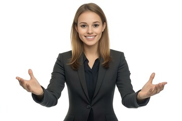 Young business caucasian woman showing a welcome expression