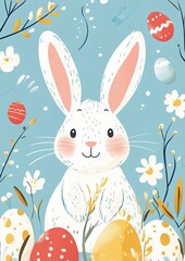 Cute party poster for Easter Egg Hunt with funny easter bunny