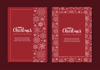 Red greeting card with Merry Christmas and Happy New Year. Christmas snowflakes on a red background