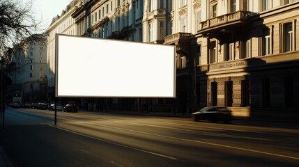 Obraz premium a white billboard mockup on a wall in city, Cars Driving by