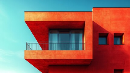 Fototapeta premium Minimal and vibrant architectural design with bold red and blue contrasts. Generative AI