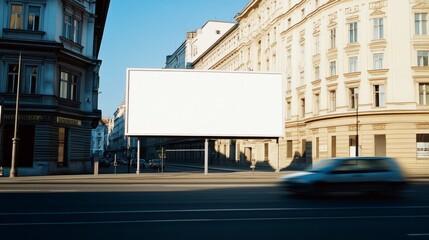Obraz premium a white billboard mockup on a wall in city, Cars Driving by