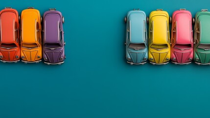 Colorful toy cars on blue background