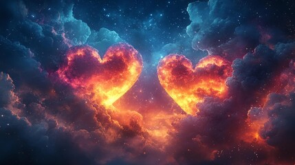 Glowing Hearts in a Cosmic Sky. Generative AI