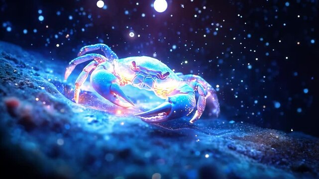 Cancer's zodiac symbol is the crab, The constellation of crab zodiac sign, crab zodiac sign astrological background. The crab horoscope sign	

