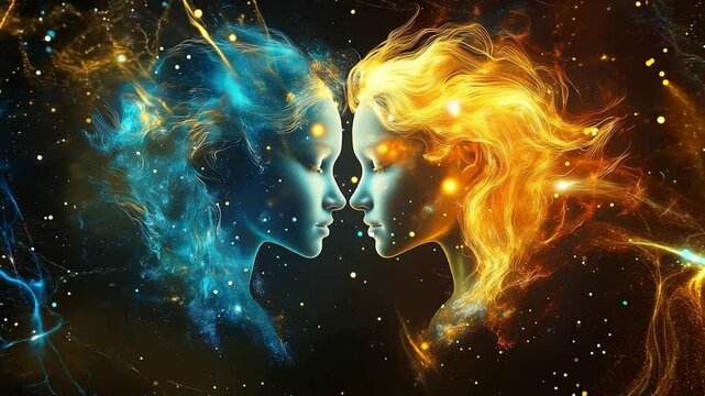 Gemini has a symbol of the twins, The constellation of Gemini zodiac sign, Gemini zodiac sign astrological background. The Gemini horoscope sign	
