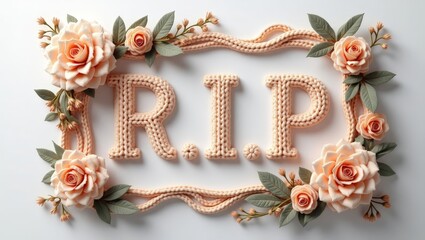 R.I.P 3D Crochet Style with Golden Border - Elegant Condolence Template on Isolated White