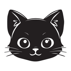 Black cat face illustration face. Vector flat isolated on white background