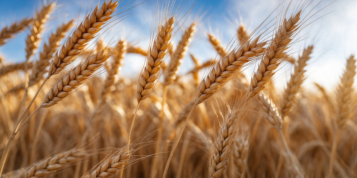 Golden Wheat Field Under Clear Blue Sky - Powered by Adobe