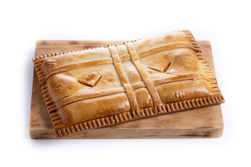 Tuna pie (empanada gallega) isolated on white background