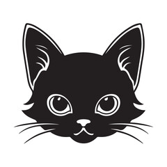 Black cat face illustration face. Vector flat isolated on white background