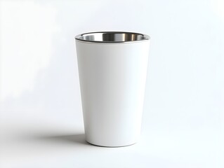 A sleek, minimalist white stainless steel tumbler with a matte finish, presented in a photo-realistic rendering on a white background