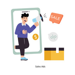 Sales Ads concept vector illustration. Shopping and Sale isolated On white Background.             