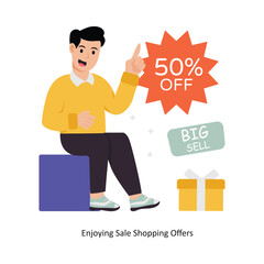 Enjoying Sale Shopping Offers concept vector illustration. Shopping and Sale isolated On white Background.                