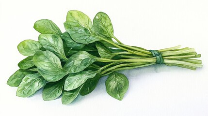 Watercolor painting of fresh sorrel on white background. Generative AI