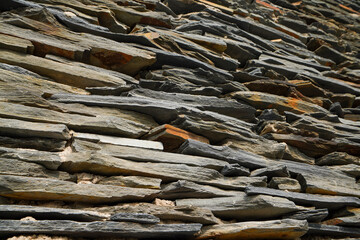 Close up of the wall of Paiwan People's Slate House in Taiwan Scenic Area of China Ethnic Museum