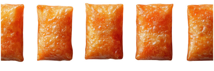 Crispy Spring Rolls Arrayed on White Surface, appetizing, minimalist presentation, perfect for culinary showcases and menus