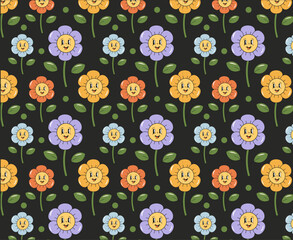 Pattern with funny flowers. Background, wallpaper. Vector illustration