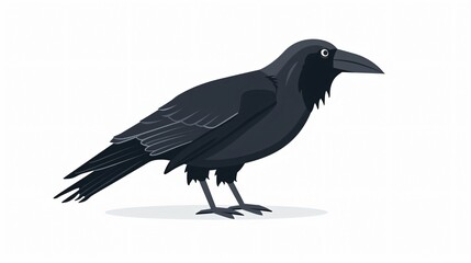 Black Raven Crow Bird Cartoon Style Flat Side View Image