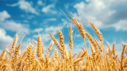 Fototapeta premium Golden wheat field under a blue sky. (1)