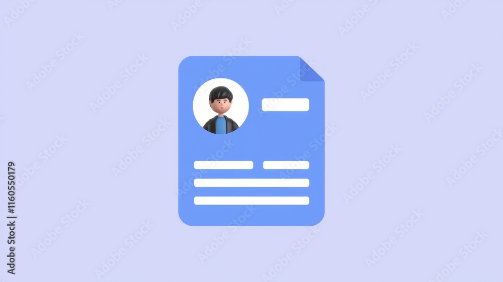 Poster a 3d rendered illustration of a simple profile or resume document.