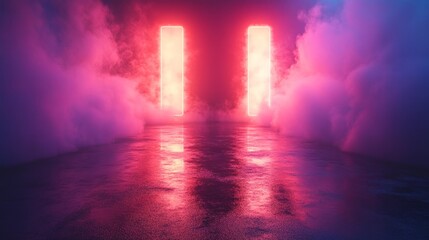 Neon Frames with Reflections in the Dark. Generative AI