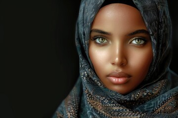attractive Muslim woman on black background
