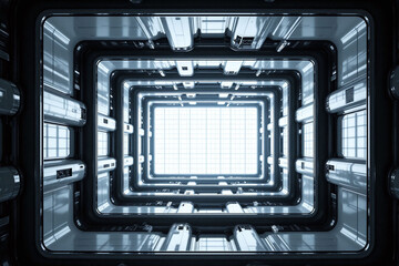 Futuristic building interior with grid   like structure