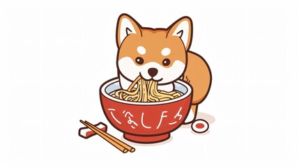 Adorable Akita Inu Puppy Sitting in Japanese Ramen Bowl