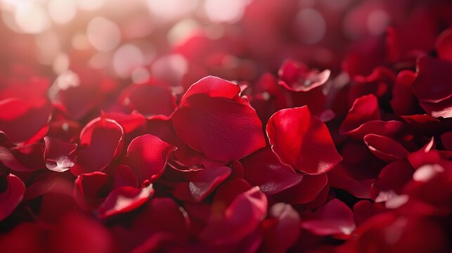 A close up of a bunch of red rose petals. Perfect for romantic designs