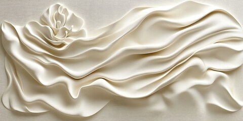Fototapeta premium Abstract cream-colored fabric sculpture with flowing waves and a rose-like detail.