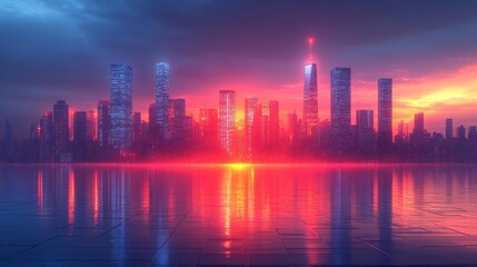 Futuristic Night City Skyline with Gradient Background. Generative AI